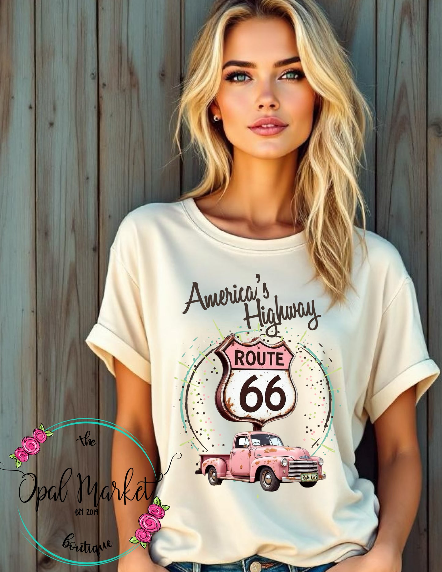 Route 66 Pink Truck Tee