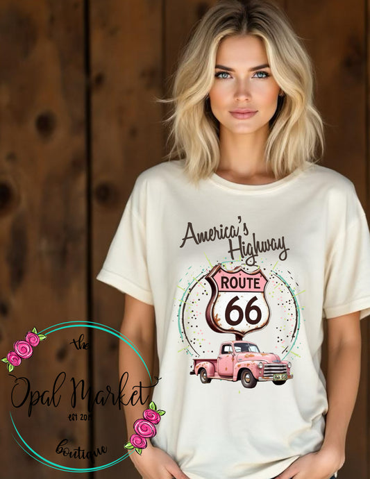 Route 66 Pink Truck Tee