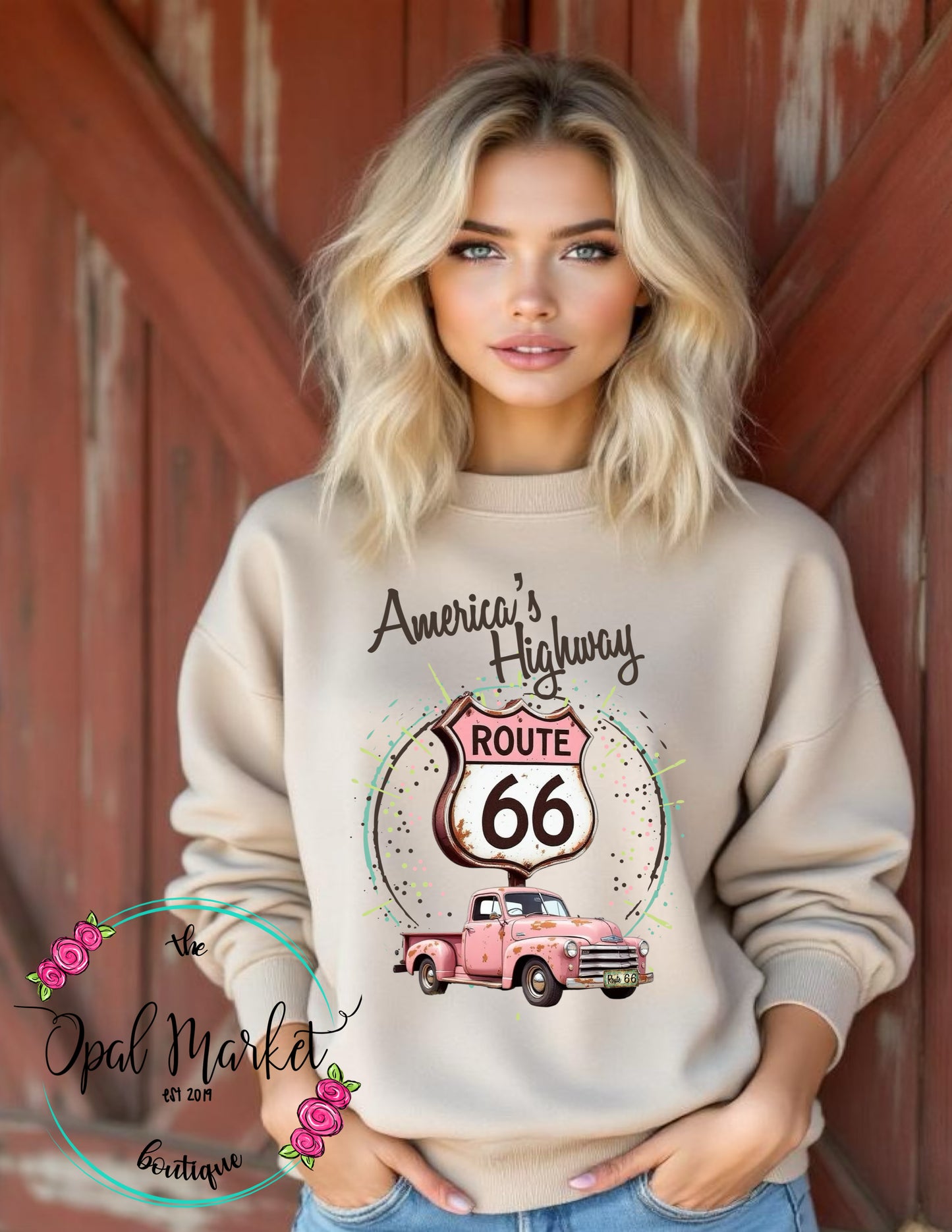 Route 66 Pink Truck Sweatshirt