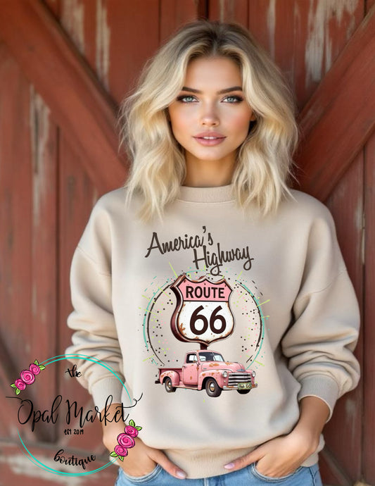 Route 66 Pink Truck Sweatshirt
