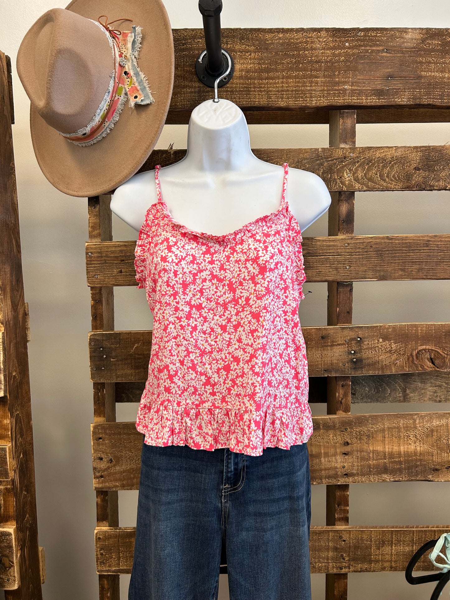 Pink Floral Strap Top