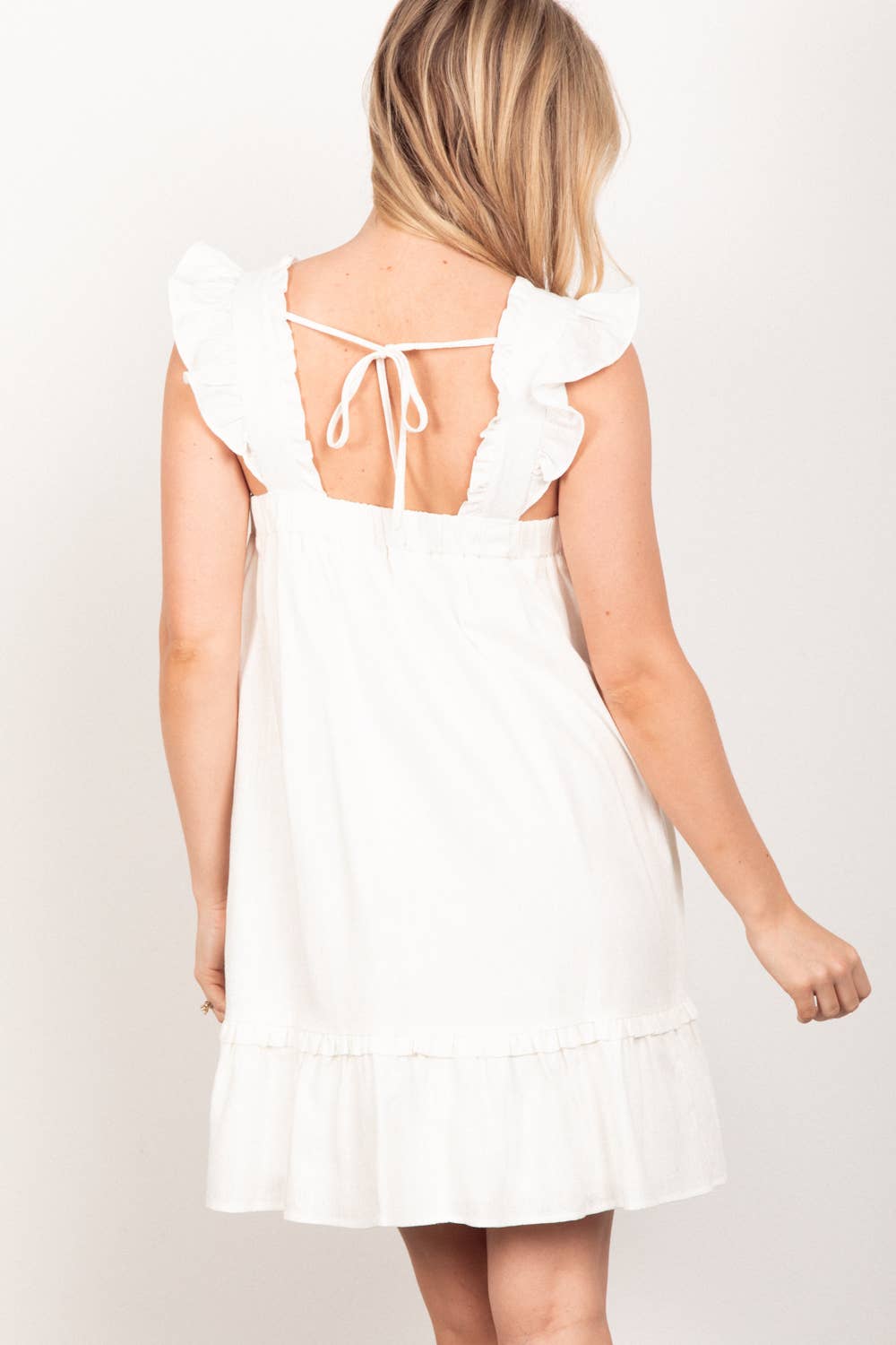 Ruffled Linen Backless Dress