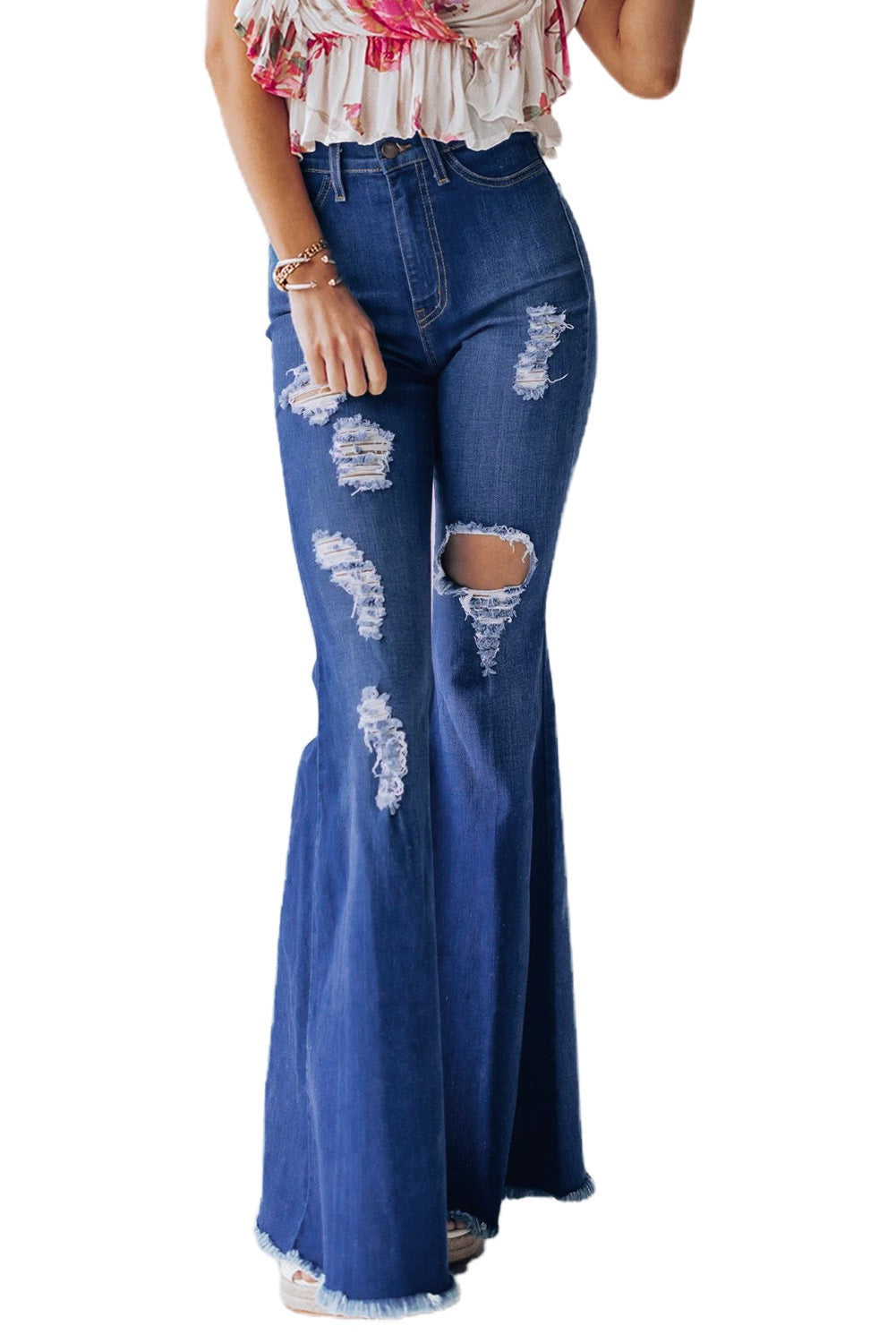 Distressed Frayed Hem Bell Jean