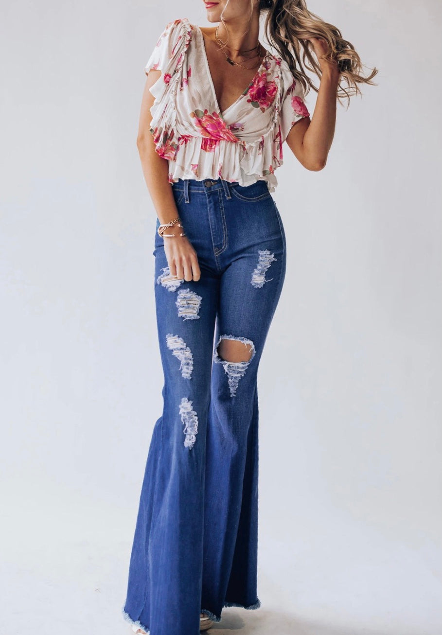 Distressed Frayed Hem Bell Jean